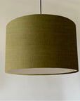 Chartreuse linen drum lampshade/ ceiling shade with a white lining