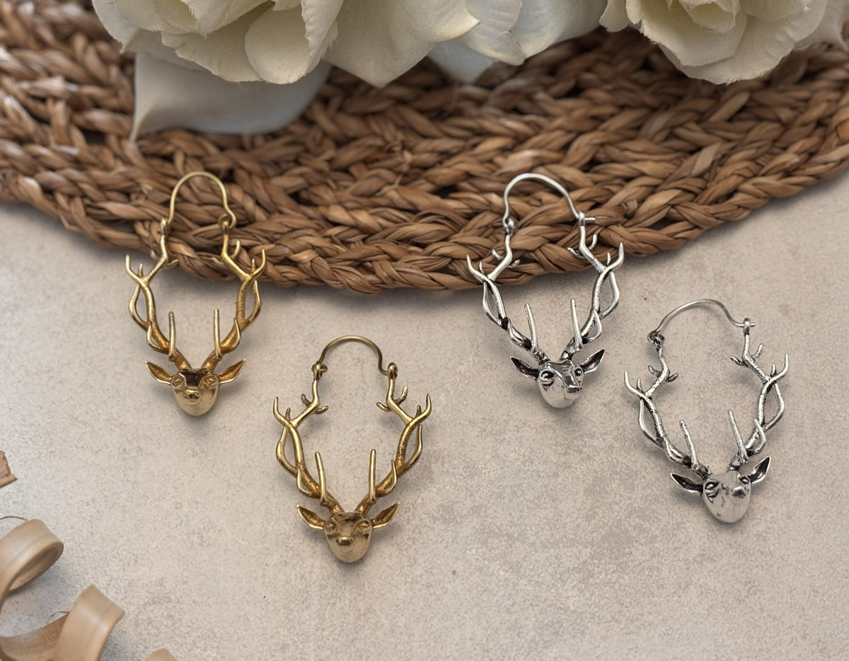 Handcrafted Reindeer Earrings – Unique Antler Hoop Design