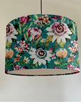 Summer garden velvet in teal, drum lampshade /ceiling shade with a white lining