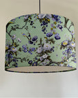 Purple floral velvet drum lampshade / ceiling shade, with a white lining