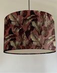 Pink leaves velvet, drum lampshade /ceiling shade with a white lining