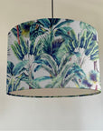 Tropical palm trees velvet drum lampshade / ceiling shade with a white lining