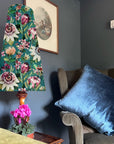 Summer garden Velvet cone lampshade, extra tall lampshade, Teal