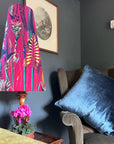 Botanical Cerise pink cone lampshade, extra tall lampshade