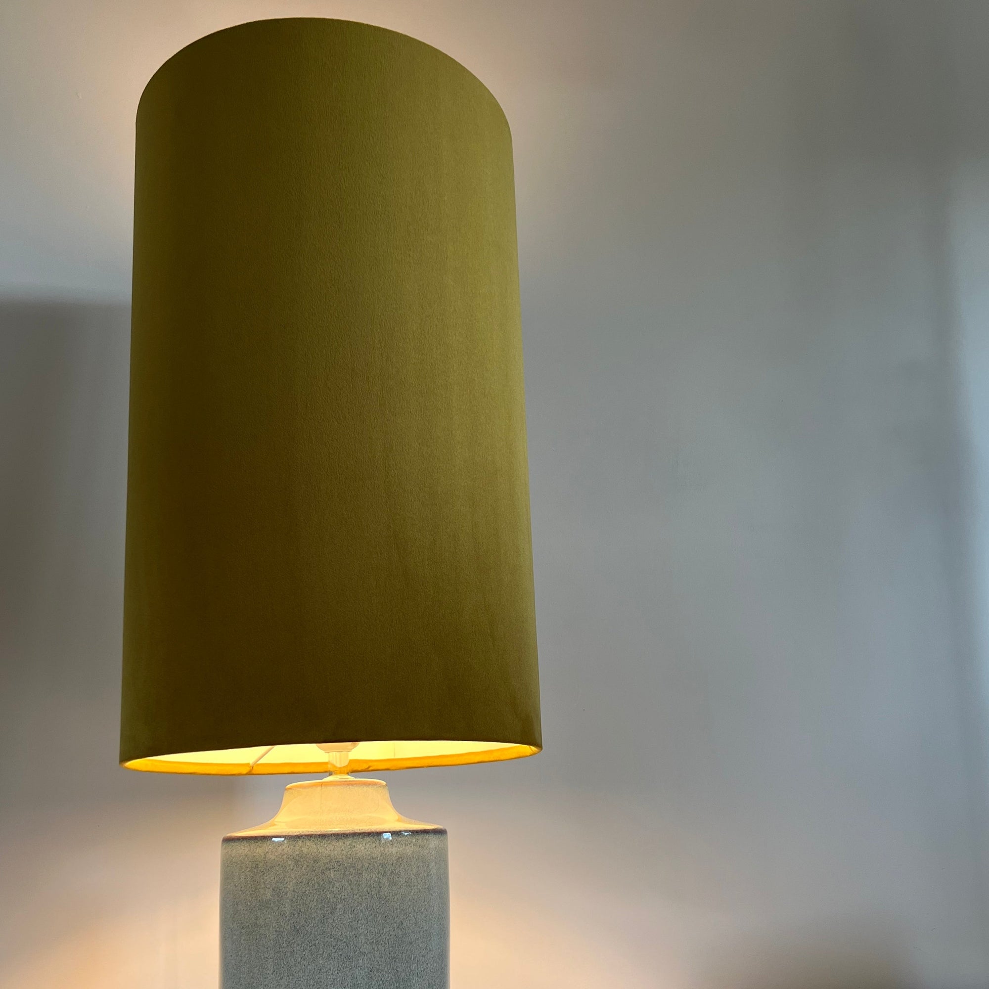 Mustard velvet cylinder lampshade, extra tall lampshade