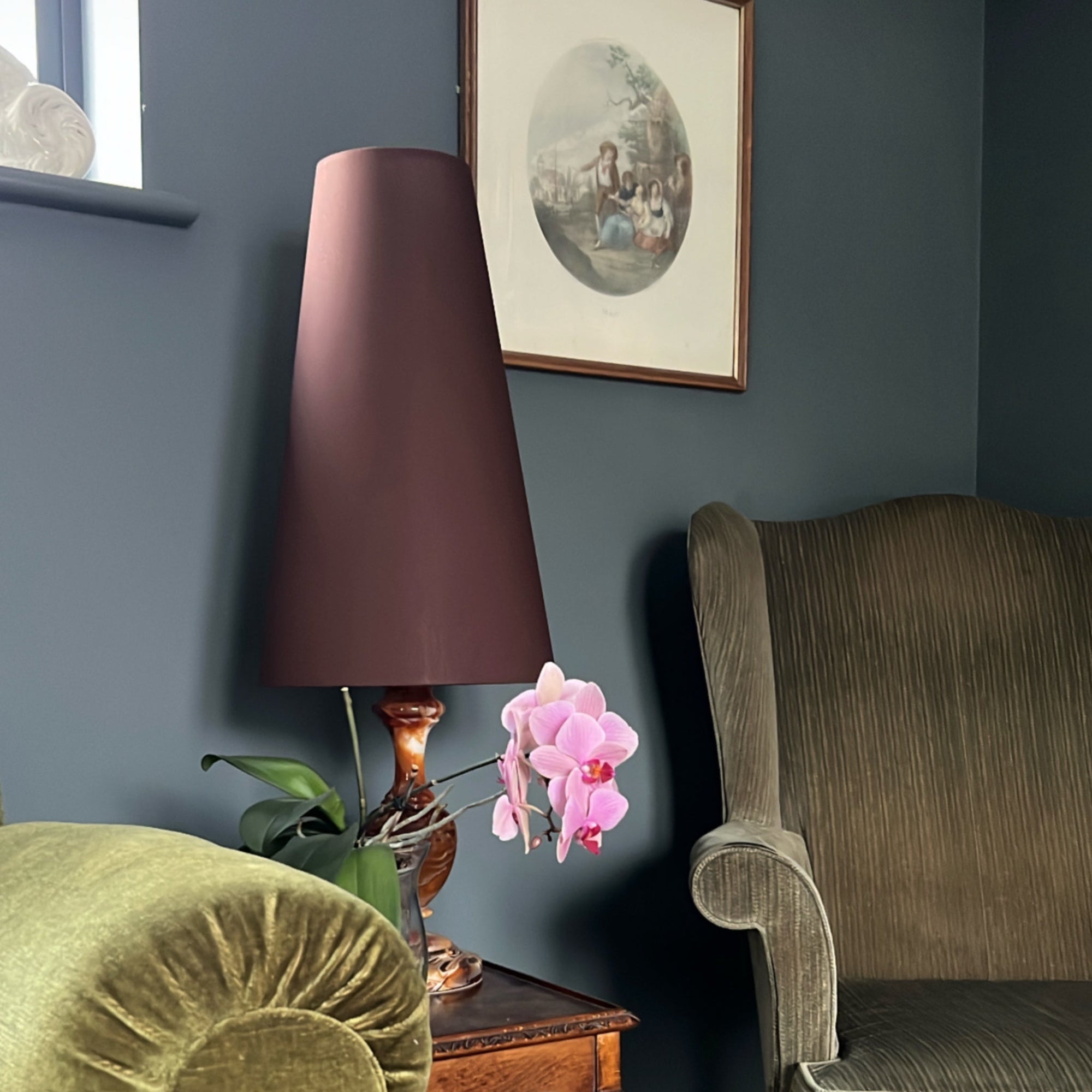 Brown Cotton Lampshade | Extra Tall Cone Light Shade | Bespoke Handmade UK
