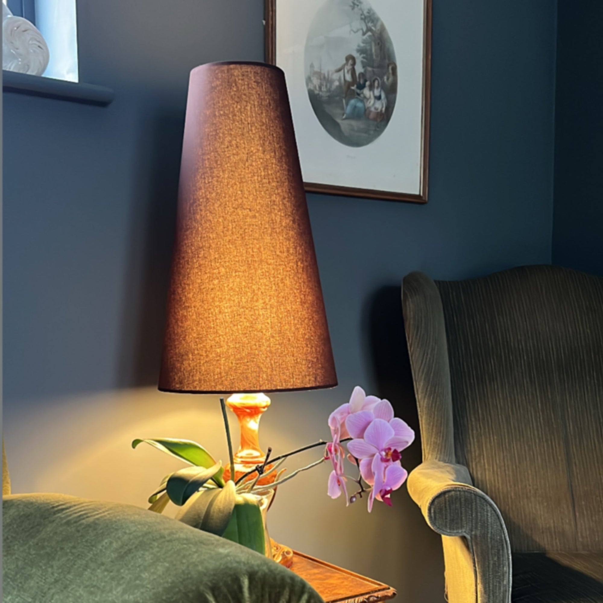 Brown Cotton Lampshade | Extra Tall Cone Light Shade | Bespoke Handmade UK
