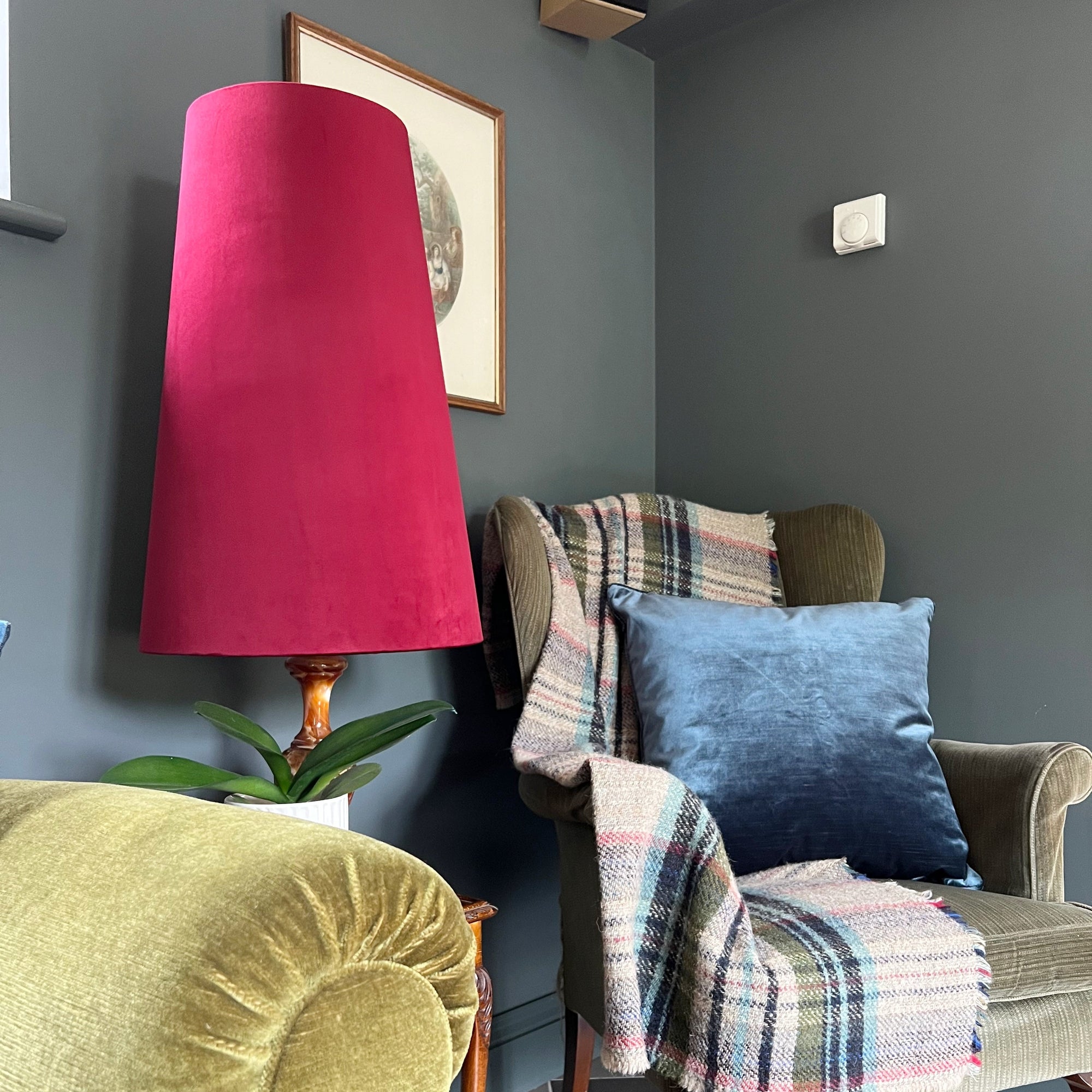 Red Velvet Lampshade | Extra Tall Cone Light Shade | Bespoke Handmade UK