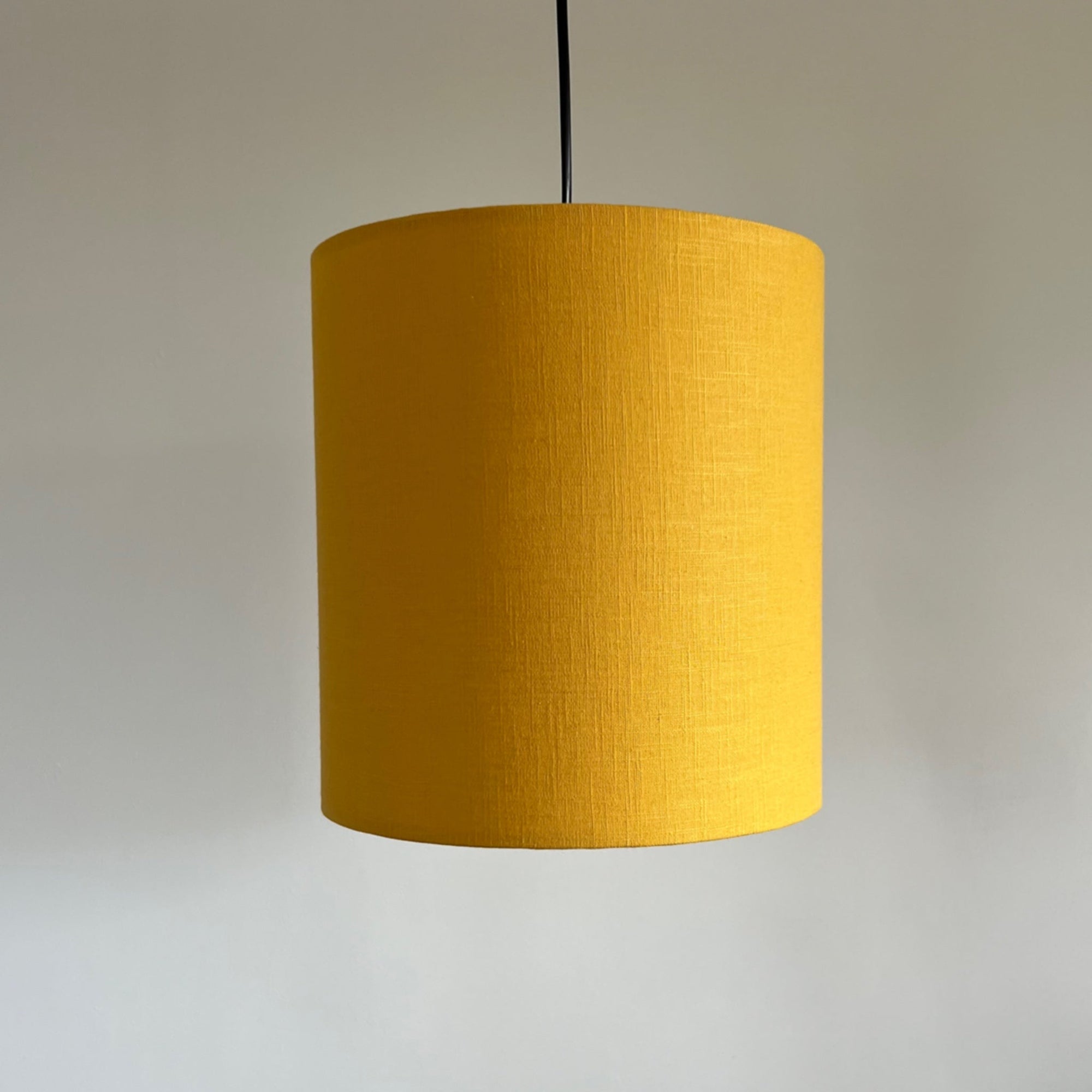 Mustard linen drum lampshade/ ceiling shade with a white lining