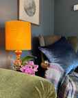 Mustard linen drum lampshade/ ceiling shade with a white lining