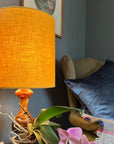 Mustard linen drum lampshade/ ceiling shade with a white lining