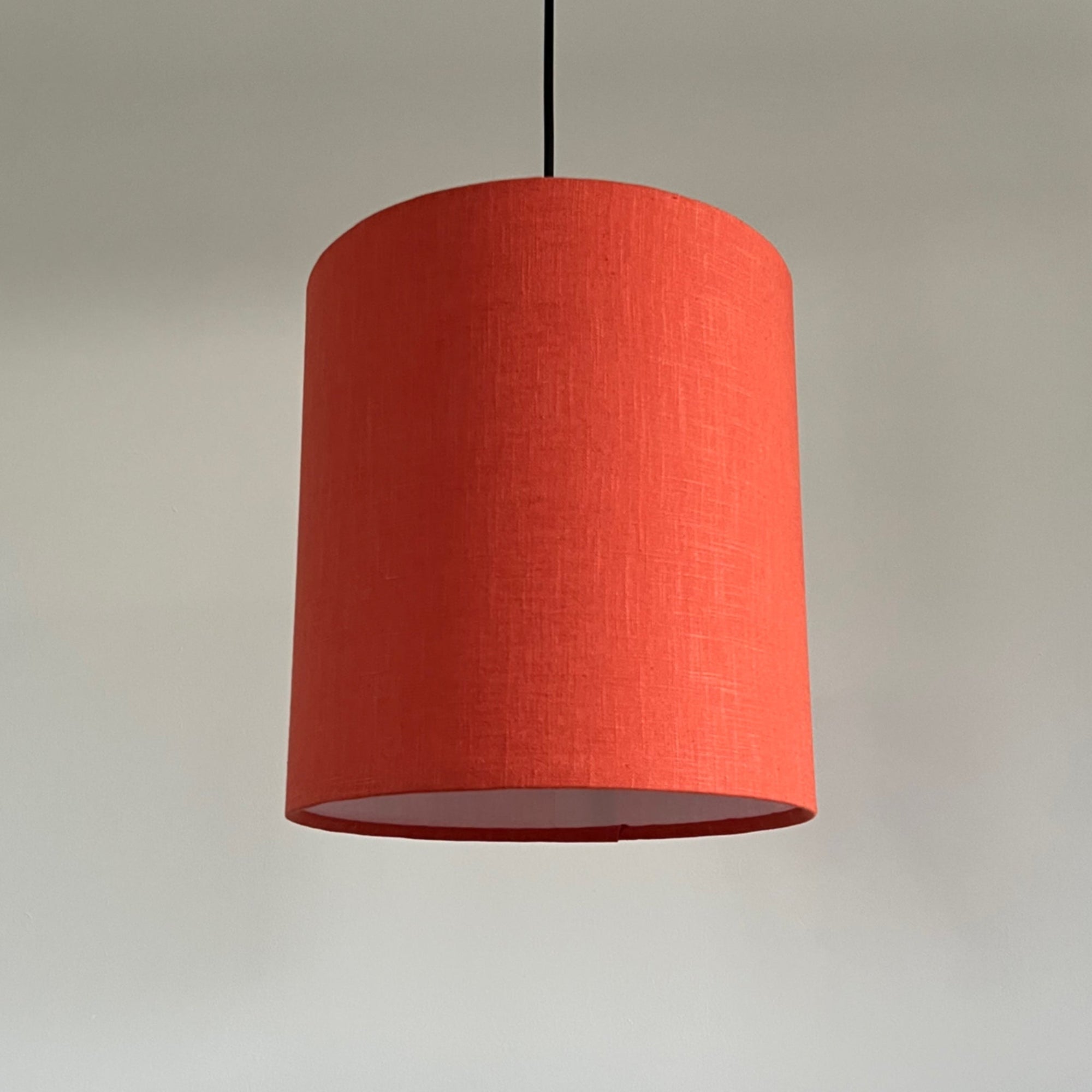 Orange linen drum lampshade/ ceiling shade with a white lining