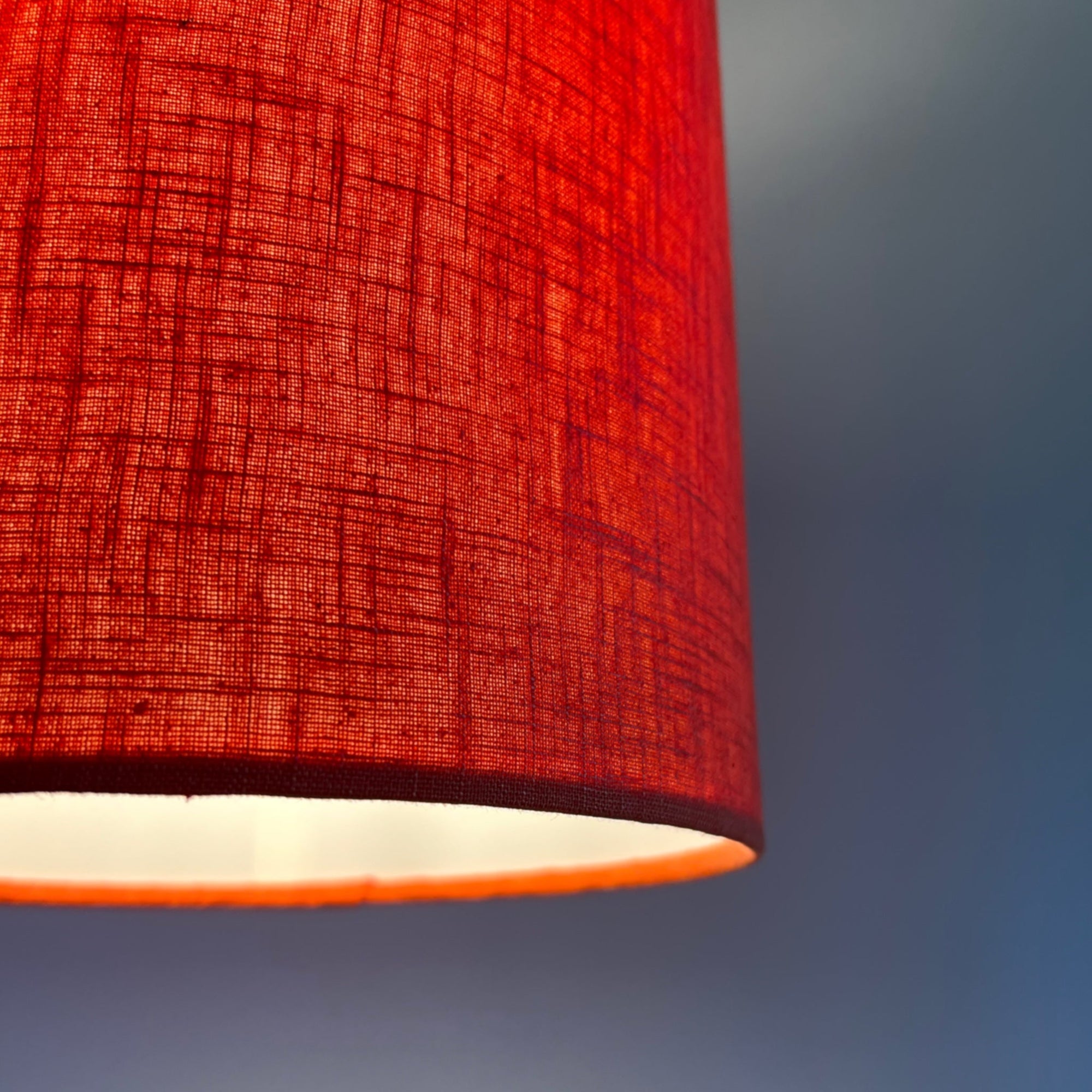 Orange linen drum lampshade/ ceiling shade with a white lining