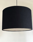 Black linen drum lampshade/ ceiling shade with a white lining