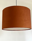 Burnt orange velvet drum lampshade/ ceiling shade with a white lining