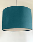 Teal velvet drum lampshade/ ceiling shade with a white lining