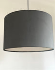 Grey velvet drum lampshade/ ceiling shade with a white lining