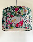 Botanical geometric white velvet lampshade / ceiling shade, with a white lining