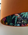 Burnt orange velvet drum lampshade/ ceiling light shade with wonderland paper interior