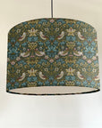 William Morris Teal strawberry thief cotton drum lampshade/ ceiling shade with a white lining