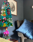 Teal flowers Velvet cone lampshade, extra tall lampshade