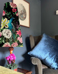 Peacock, floral velvet cone lampshade, in black, extra tall lampshade
