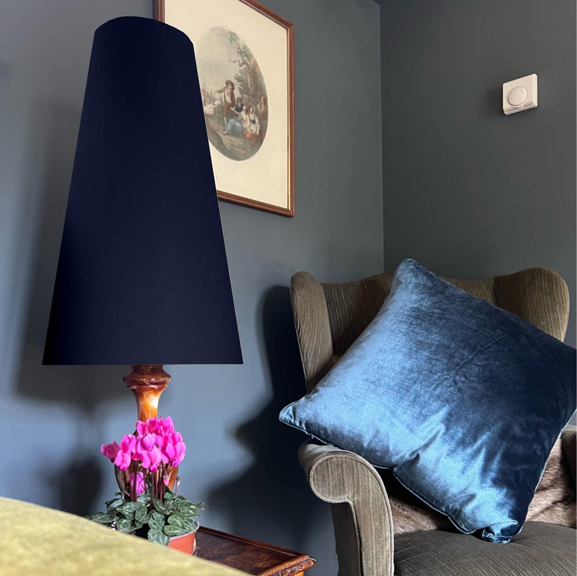 Navy Blue Cotton Lampshade | Extra Tall Cone Light Shade | Bespoke Handmade UK