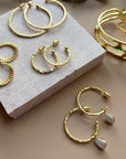 Gold and Pearl Hoop Earrings