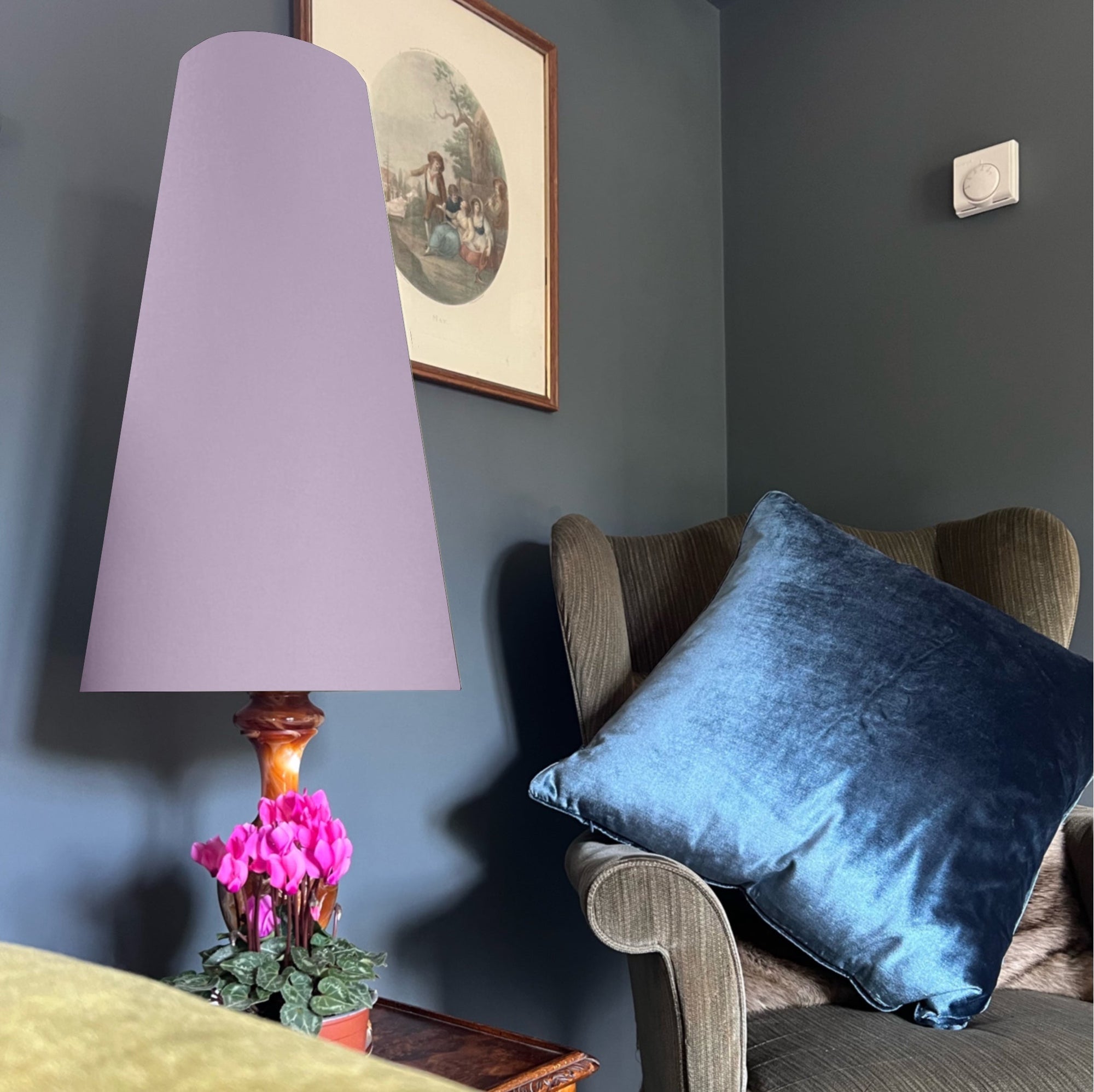 Lilac Cotton Lampshade | Extra Tall Cone Light Shade | Bespoke Handmade UK