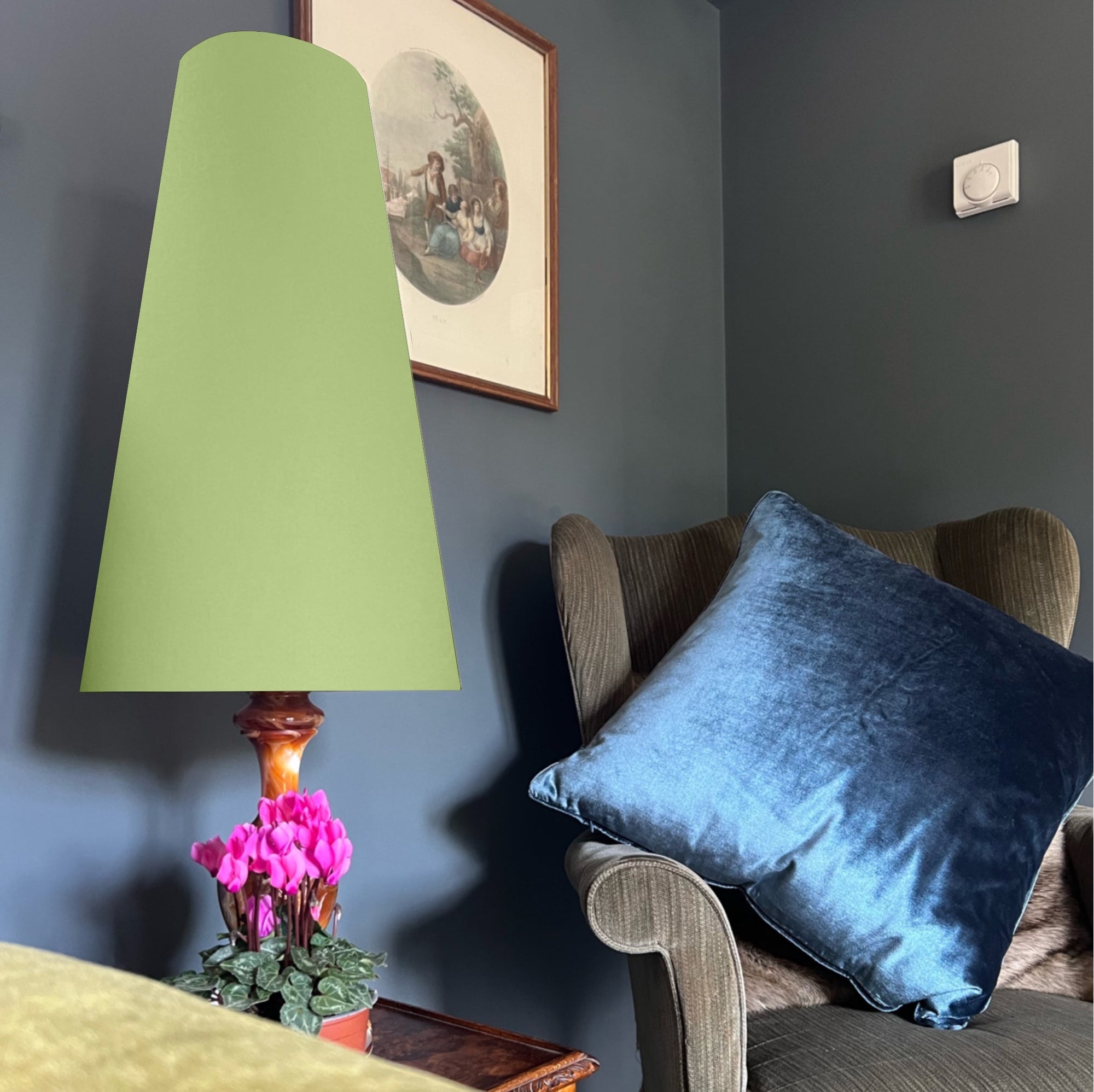 Sage Green Cotton Lampshade | Extra Tall Cone Light Shade | Bespoke Handmade UK