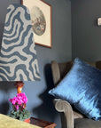 Blue wiggle cone lampshade, extra tall lampshade