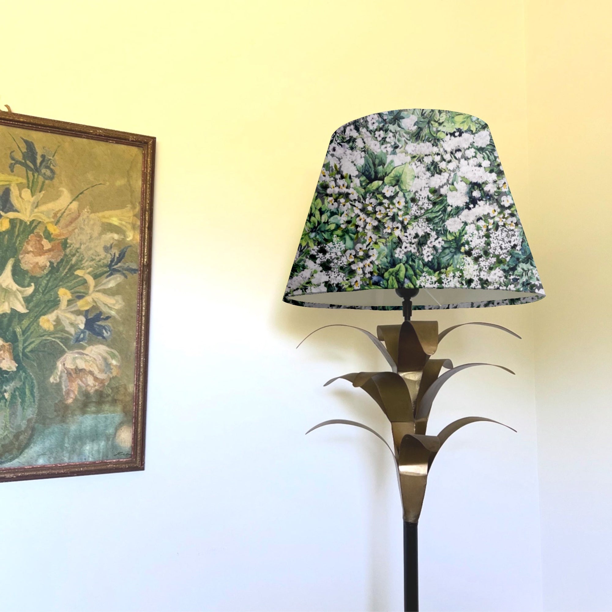 White Flowers Velvet Steep Empire Lampshade | Handmade Ceiling Light Shade | UK