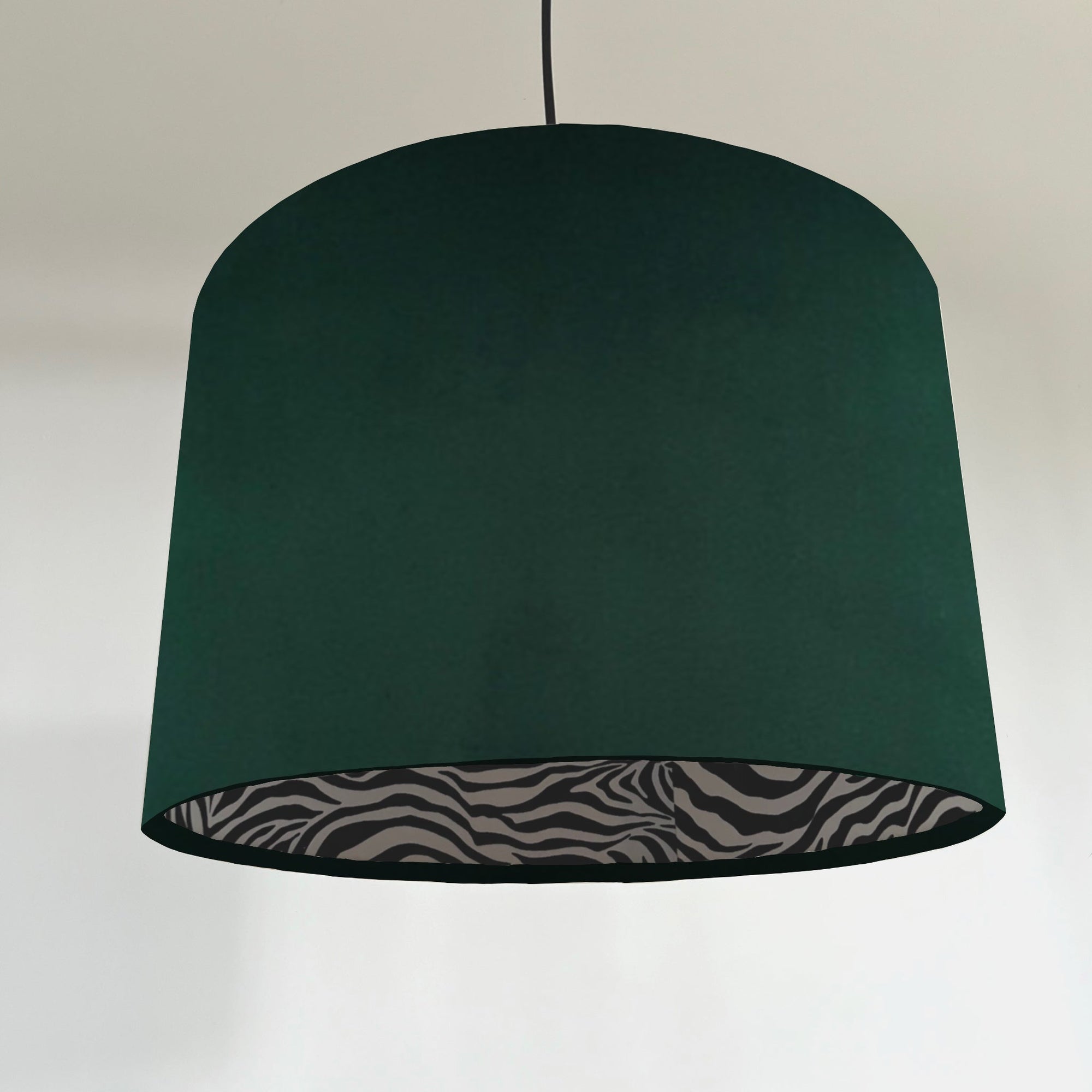 Bottle Green Velvet &amp; Zebra Cotton Double Sided Drum Lampshade | Handmade Ceiling Light Shade | Bespoke UK