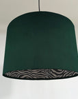 Bottle Green Velvet & Zebra Cotton Double Sided Drum Lampshade | Handmade Ceiling Light Shade | Bespoke UK