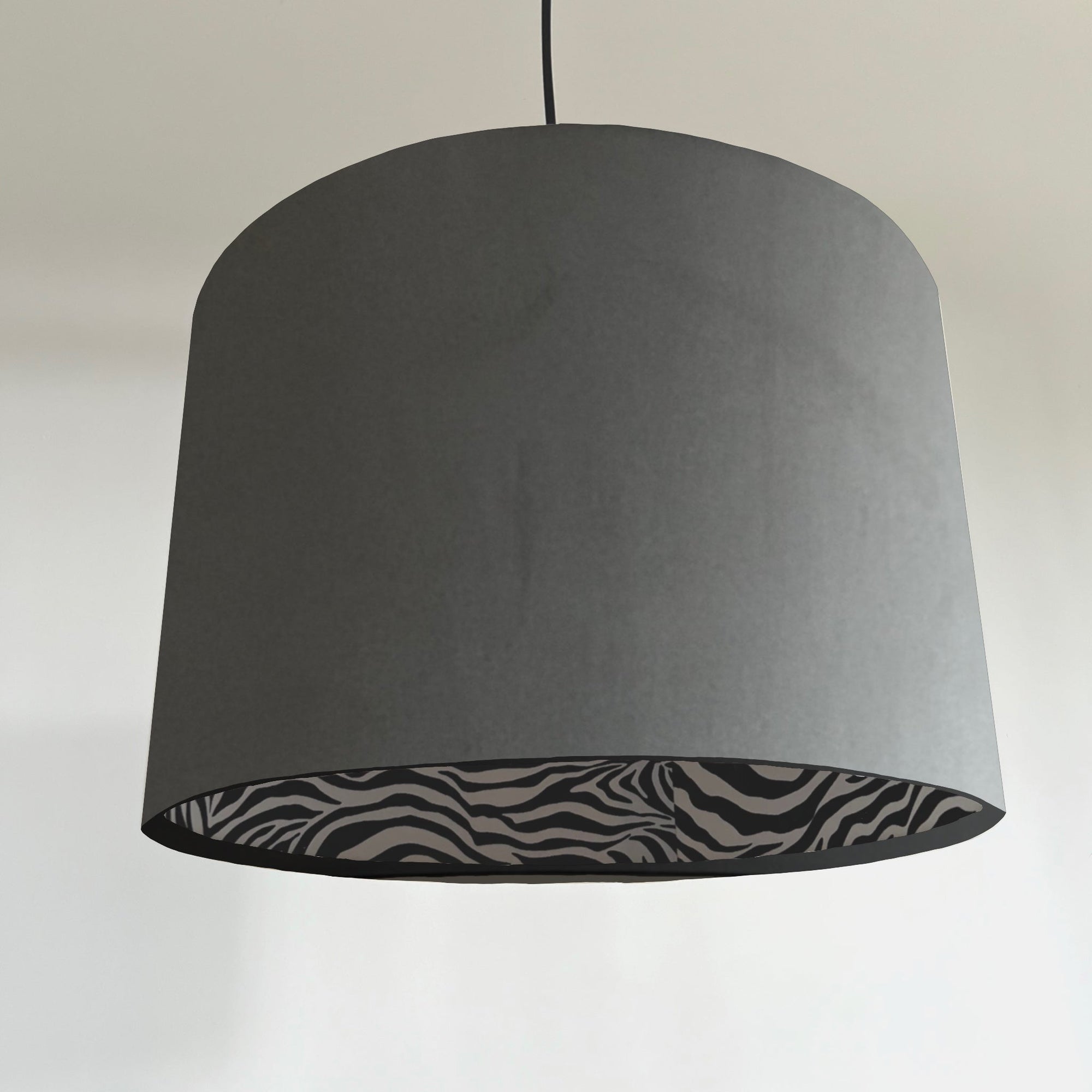 Grey Velvet &amp; Zebra Cotton Double Sided Drum Lampshade | Handmade Ceiling Light Shade | Bespoke UK