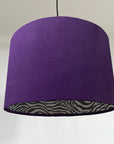 Purple Velvet & Zebra Cotton Double Sided Drum Lampshade | Handmade Ceiling Light Shade | Bespoke UK