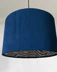 Navy Velvet & Zebra Cotton Double Sided Drum Lampshade | Handmade Ceiling Light Shade | Bespoke UK