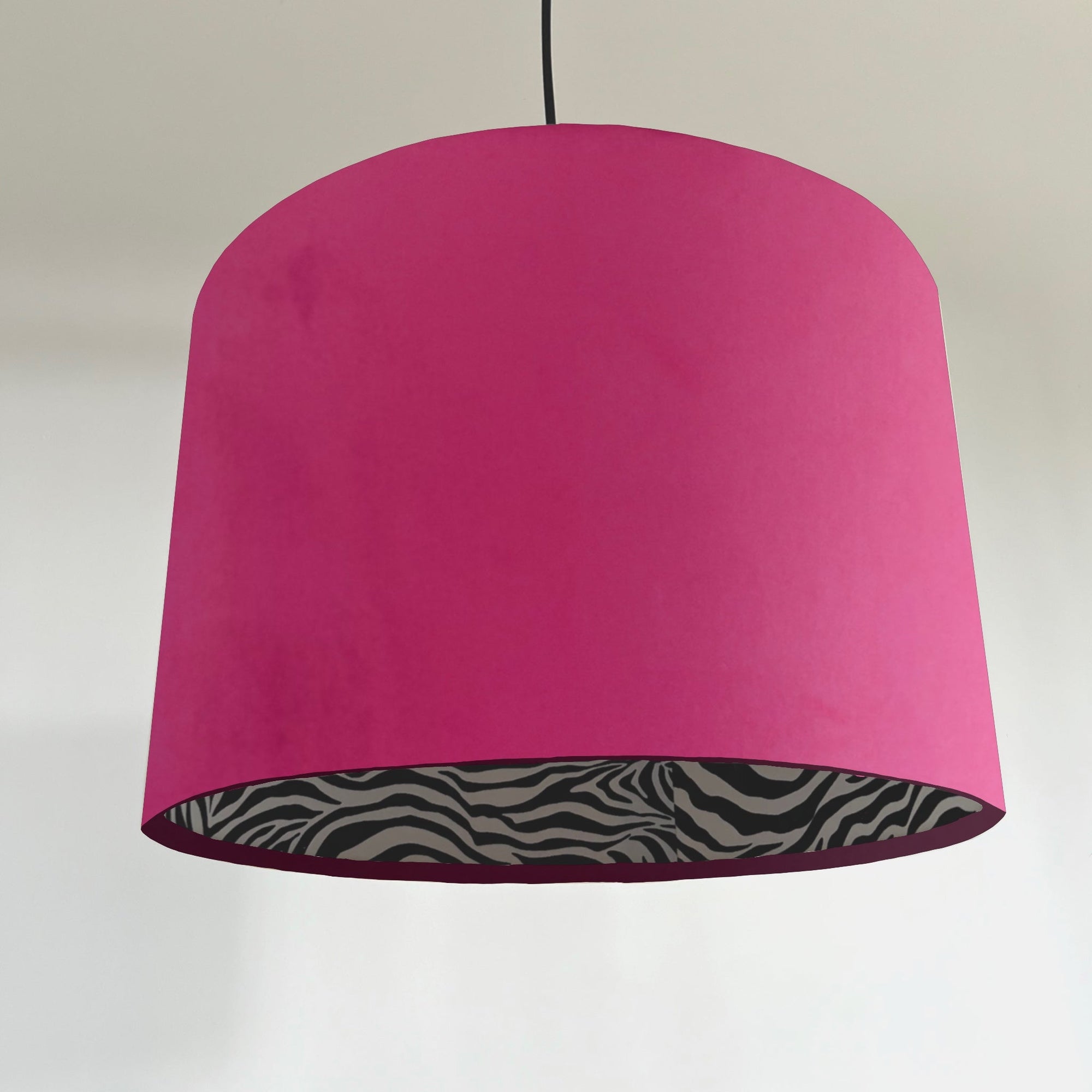 Hot Pink Velvet &amp; Zebra Cotton Double Sided Drum Lampshade | Handmade Ceiling Light Shade | Bespoke UK