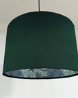 Green velvet drum lampshade/ ceiling light shade with blue leaves paper interior