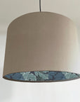 Cream velvet drum lampshade/ ceiling light shade with blue leaves paper interior