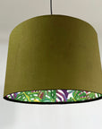 Velvet & Multicoloured Leaves Double Sided Drum Lampshade | Handmade Ceiling Light Shade | Bespoke UK