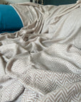 Premium Noble Cashmere Blanket, handwoven pure cashmere, latte light honey gold chevron, luxury throw, 125cm x 250cm by Wildash London at brixbailey.com