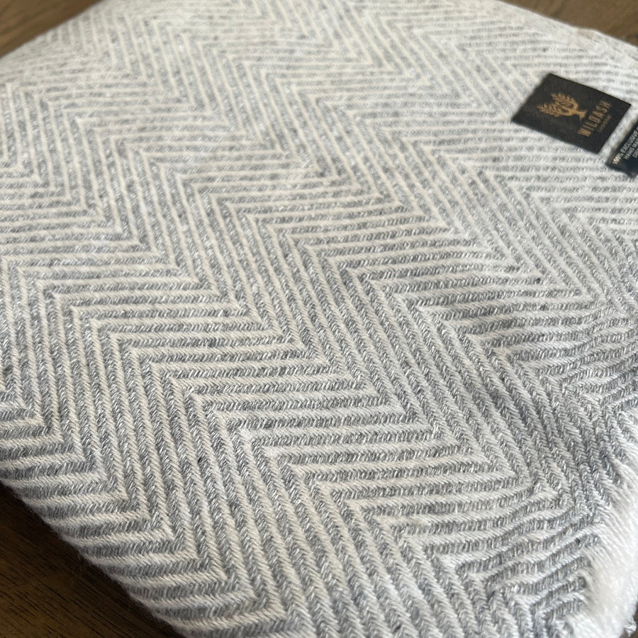 Luxury Noble Cashmere Blanket, premium handwoven herringbone throw, soft grey 100% pure cashmere, oversized 125x250cm, elegant home decor by Wildash London at brixbailey.com