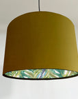 Mustard Velvet & Leaves Double Sided Drum Lampshade | Handmade Ceiling Light Shade | Bespoke UK