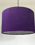 Purple Velvet & William Morris Blue Willow Leaves Double Sided Drum Lampshade | Handmade Ceiling Light Shade | Bespoke UK