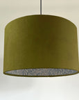 Olive Green Velvet & William Morris Blue Willow Leaves Double Sided Drum Lampshade | Handmade Ceiling Light Shade | Bespoke UK