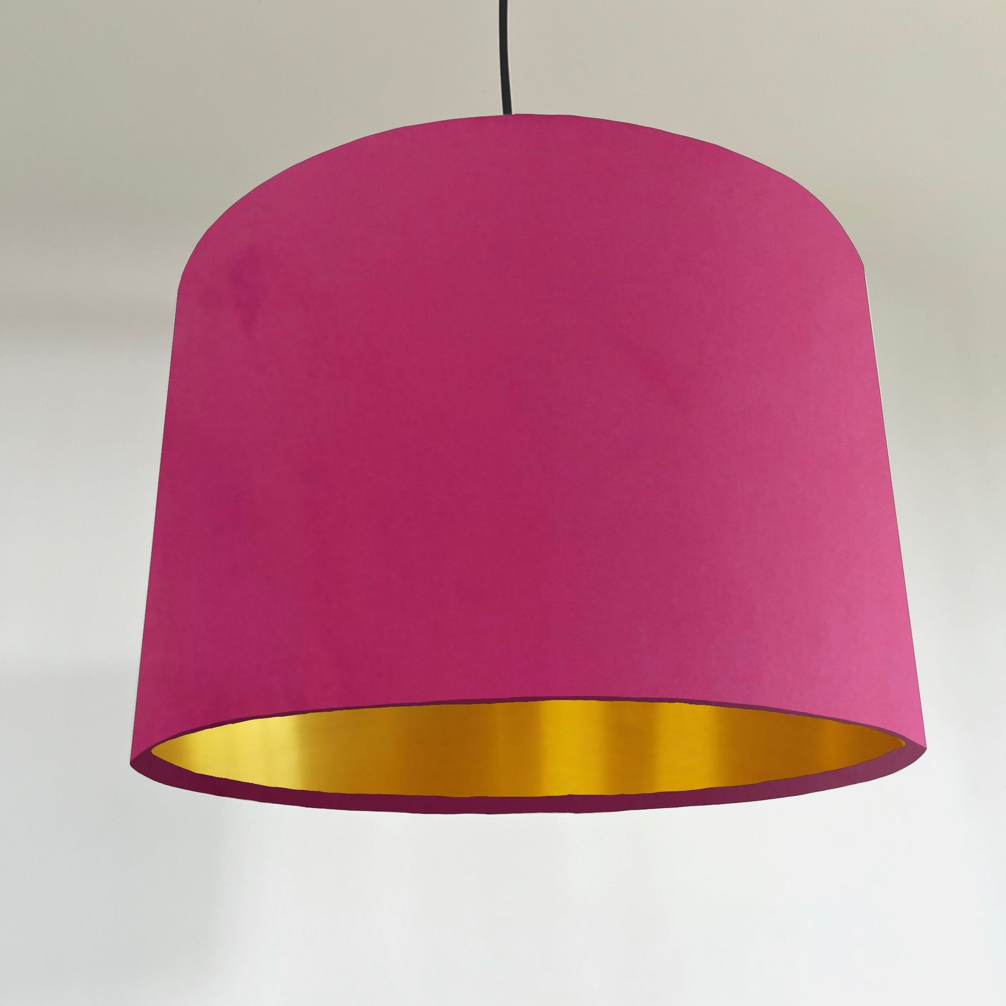 Hot Pink velvet drum lampshade/ ceiling shade with a metallic brushed gold lining