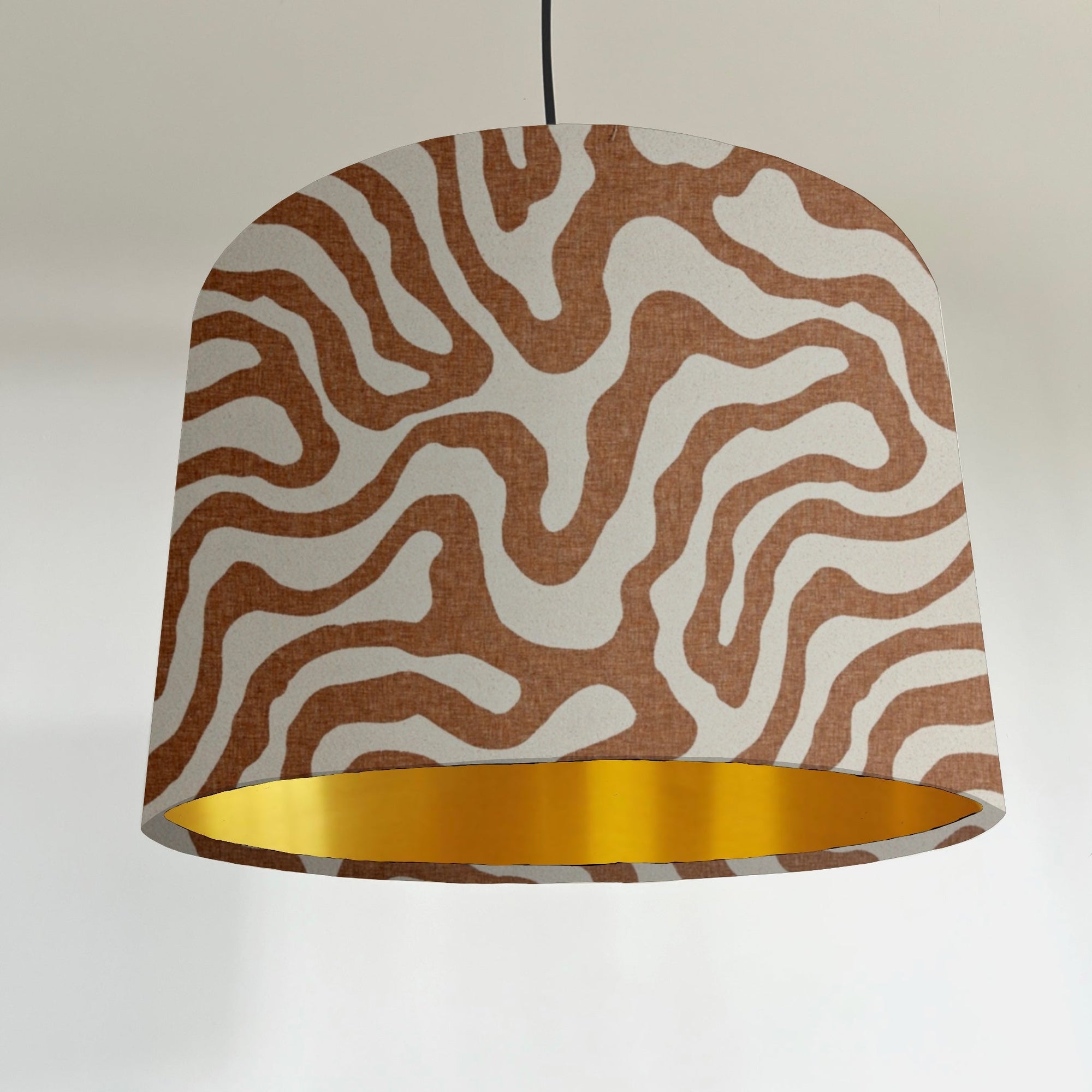 Sandstone wiggle drum lampshade/ ceiling shade with a metallic brushed gold lining