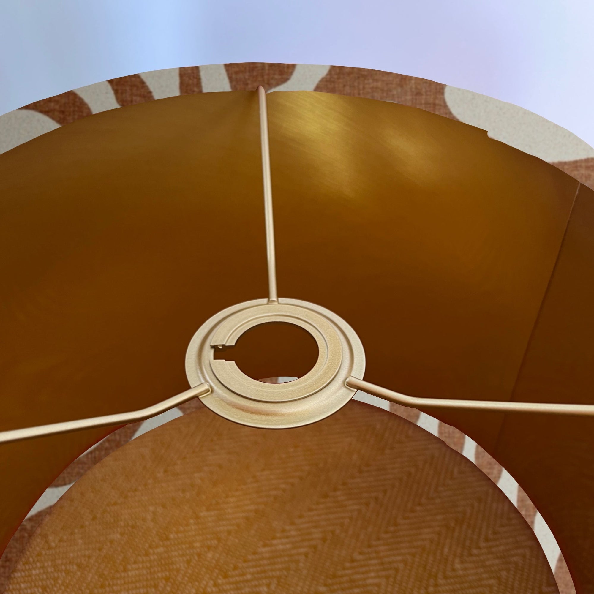 Sandstone wiggle drum lampshade/ ceiling shade with a metallic brushed gold lining