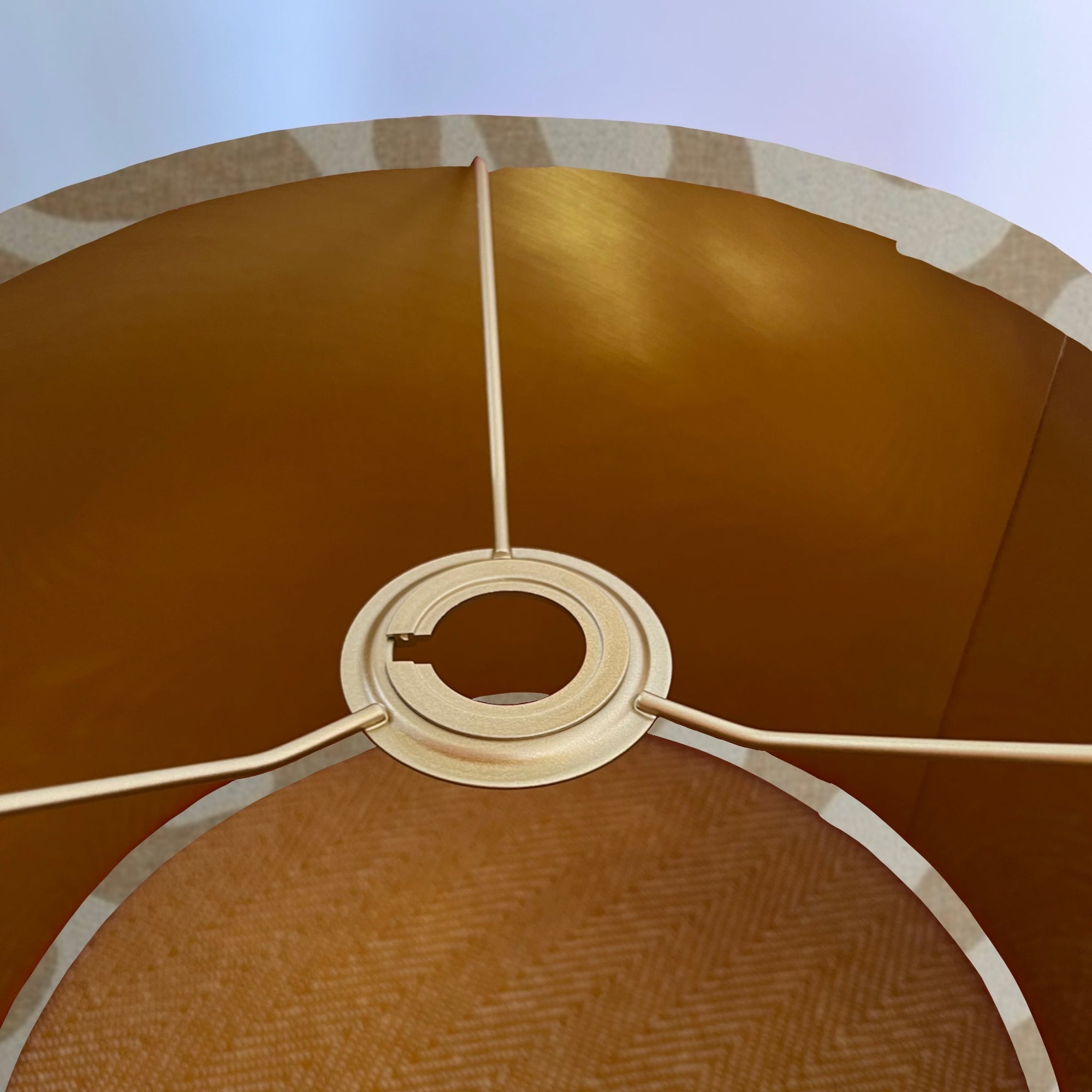 Ecru wiggle drum lampshade/ ceiling shade with a metallic brushed gold lining